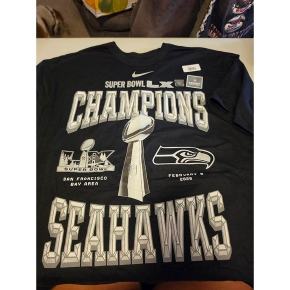 Nike NFL Seattle Seahawks Super Bowl LX Champions T-Shirt Black Mens Large NWT